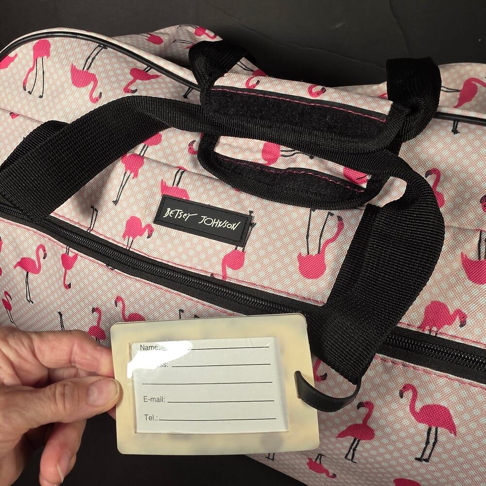 Betsy Johnson Pink Flamingo Strut 22" Weekender Carry-on Rolling Suitcase Handle - Picture 4 of 16